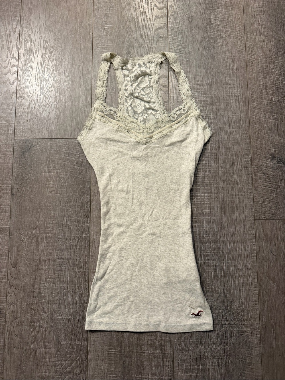 Hollister Vintage Lace-Back, straps, neckline y2k Scoop Tank Top - gray